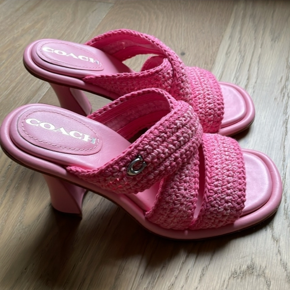 Coach Pink Sandals with Knitted Texture and Sculptural Heel - Picture 3 of 10